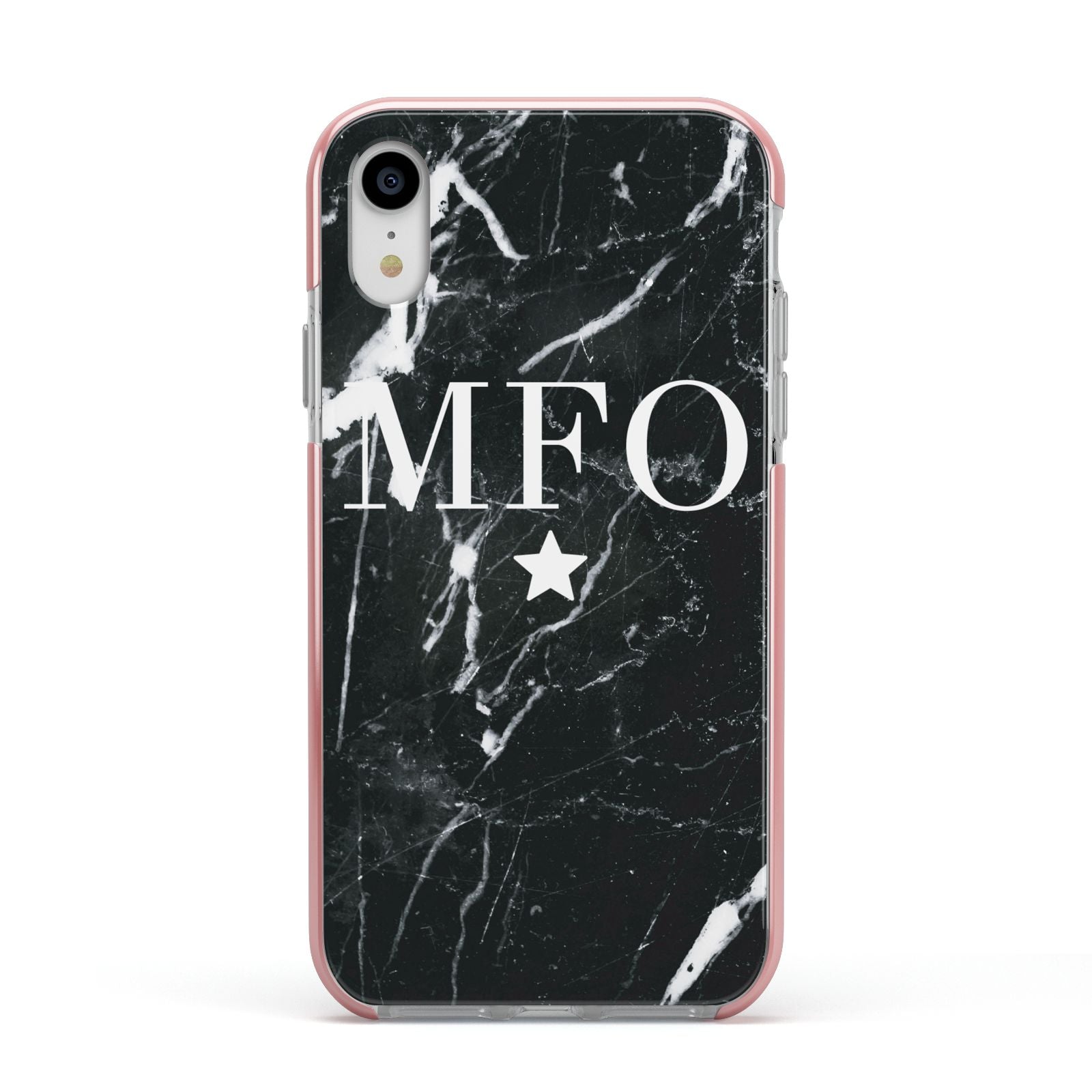Marble Star Initials Personalised Apple iPhone XR Impact Case Pink Edge on Silver Phone