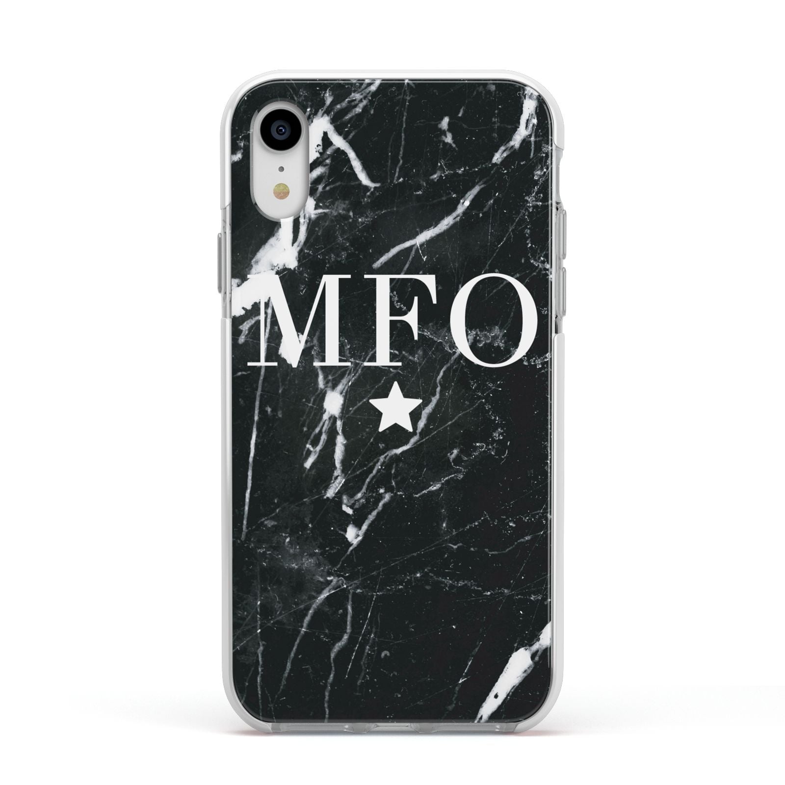 Marble Star Initials Personalised Apple iPhone XR Impact Case White Edge on Silver Phone