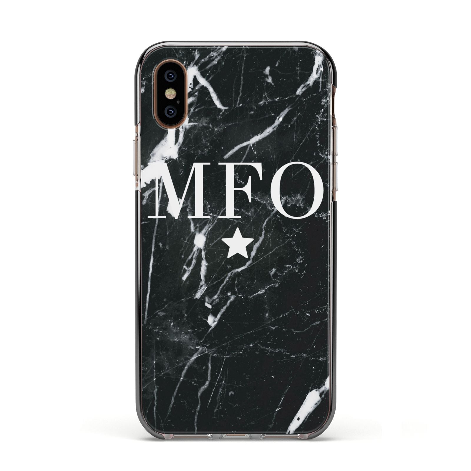 Marble Star Initials Personalised Apple iPhone Xs Impact Case Black Edge on Gold Phone
