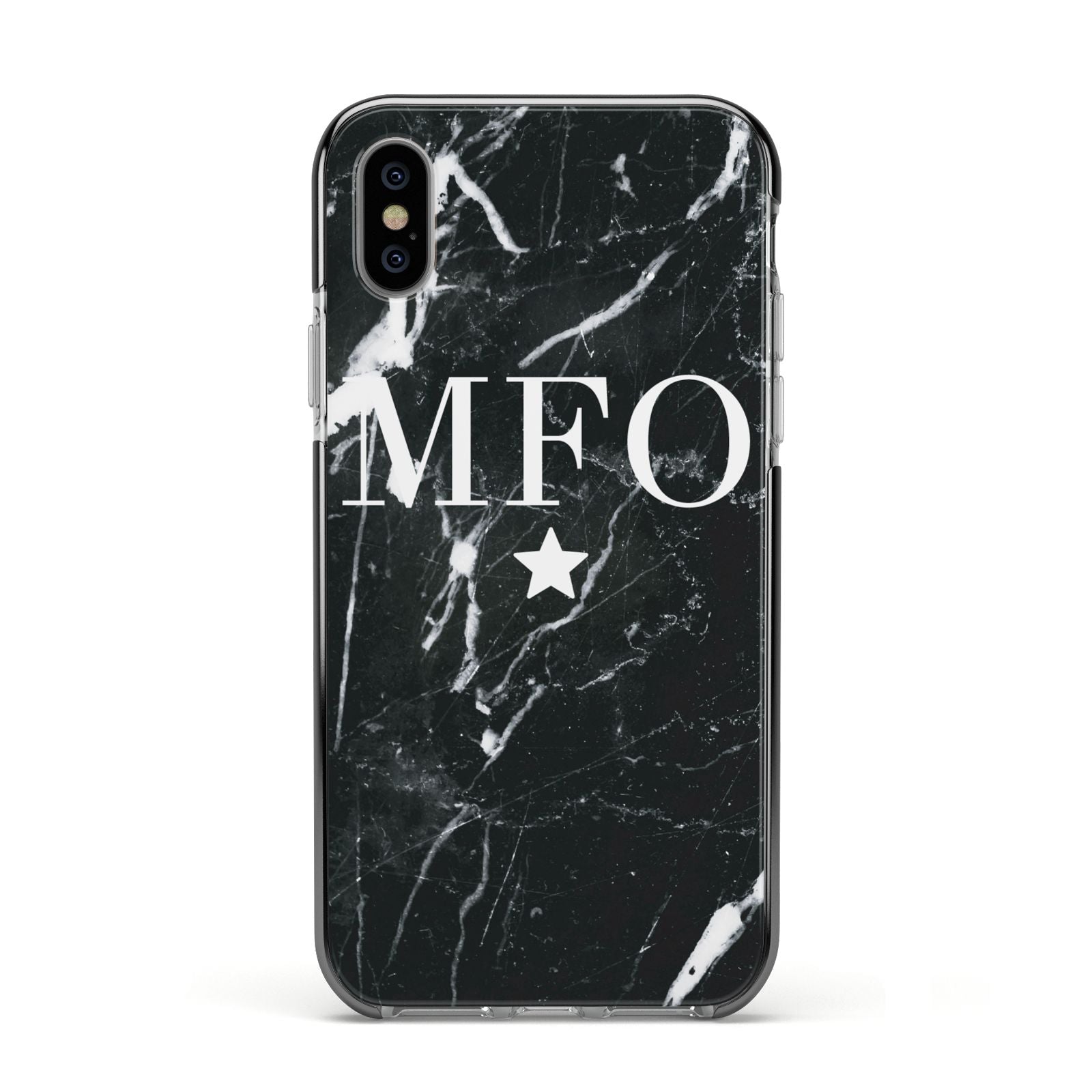 Marble Star Initials Personalised Apple iPhone Xs Impact Case Black Edge on Silver Phone