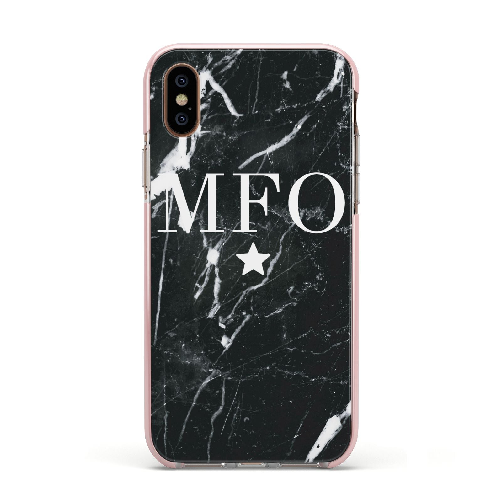 Marble Star Initials Personalised Apple iPhone Xs Impact Case Pink Edge on Gold Phone