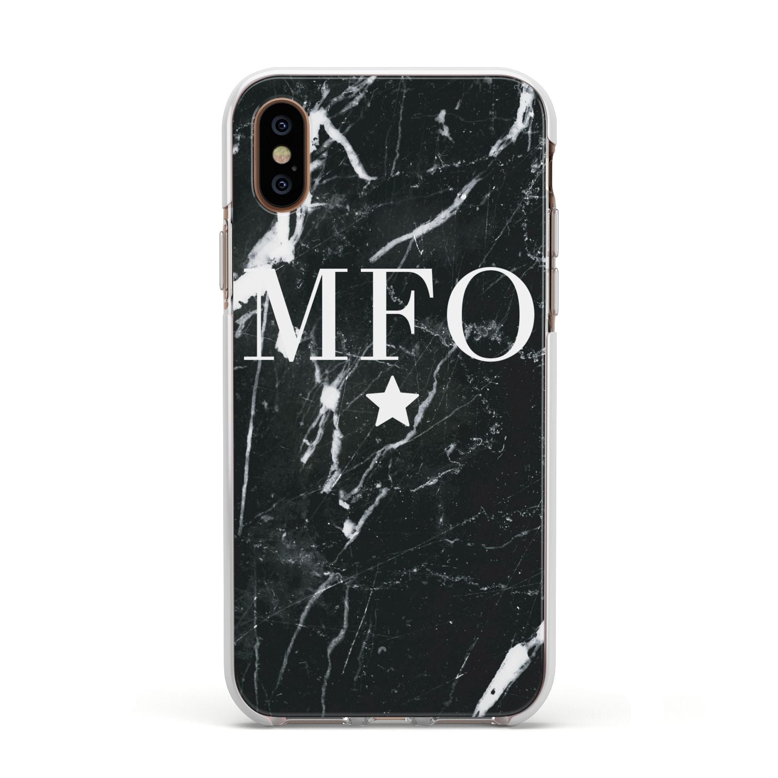 Marble Star Initials Personalised Apple iPhone Xs Impact Case White Edge on Gold Phone