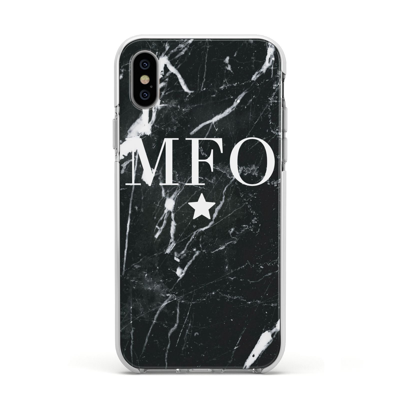 Marble Star Initials Personalised Apple iPhone Xs Impact Case White Edge on Silver Phone