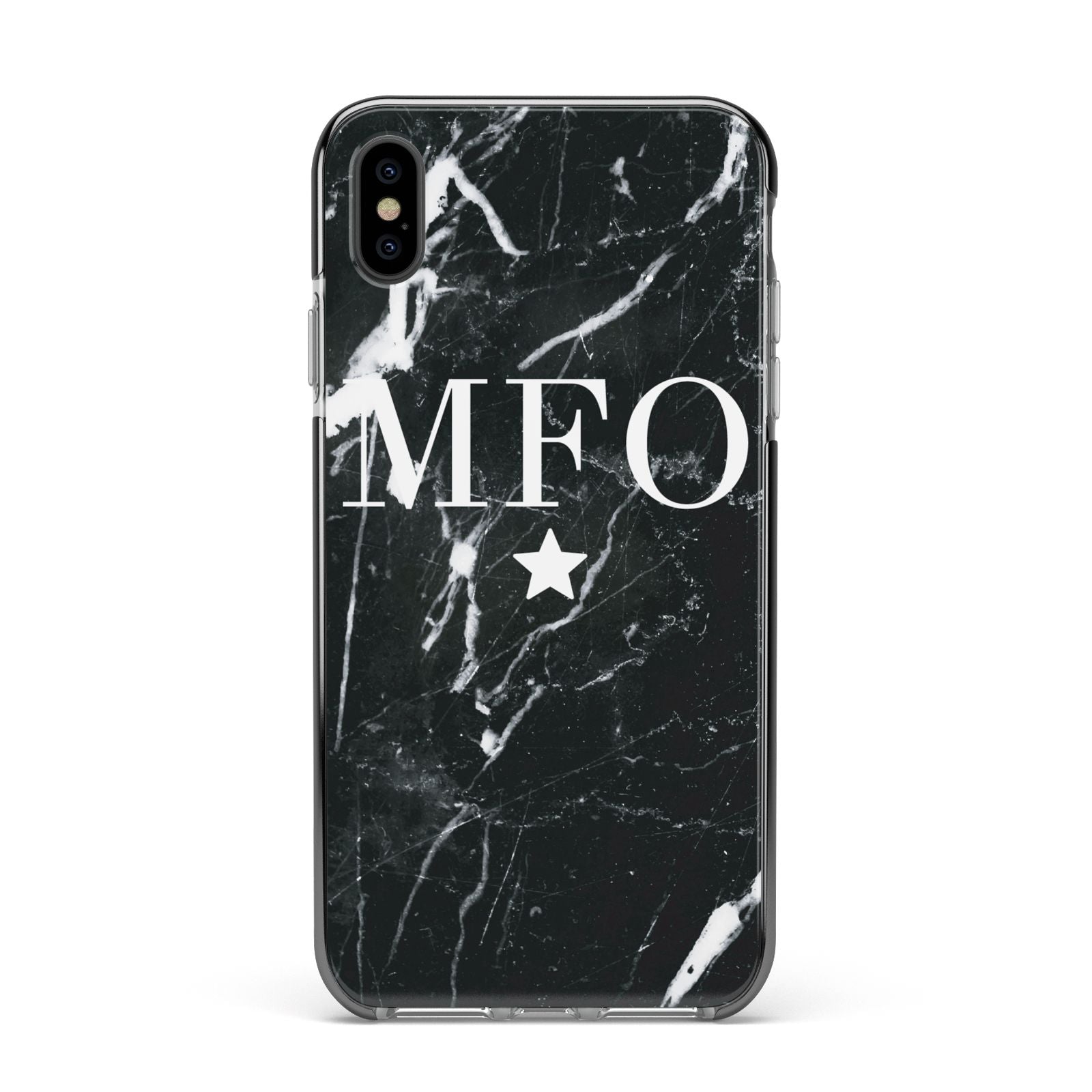 Marble Star Initials Personalised Apple iPhone Xs Max Impact Case Black Edge on Black Phone