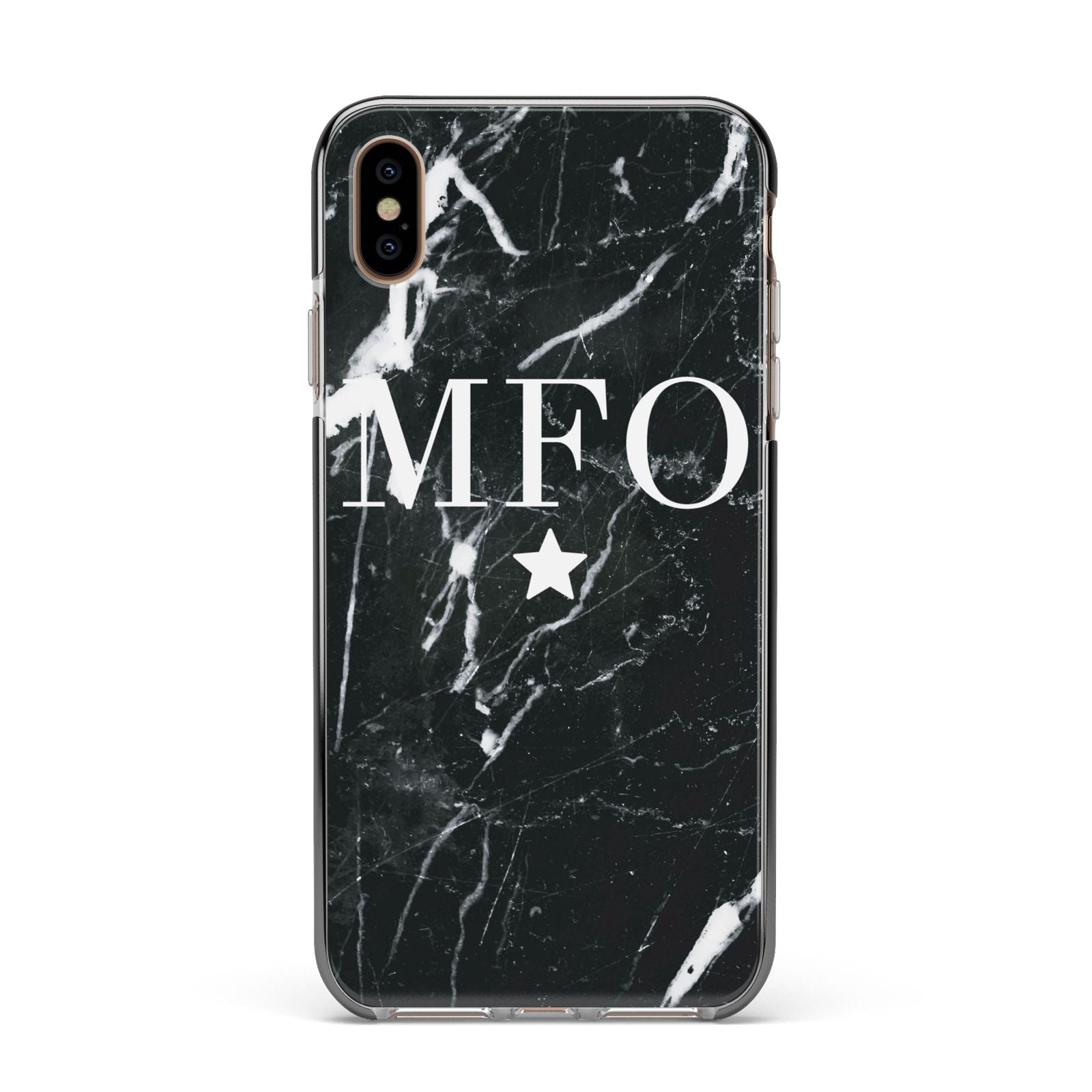 Marble Star Initials Personalised Apple iPhone Xs Max Impact Case Black Edge on Gold Phone