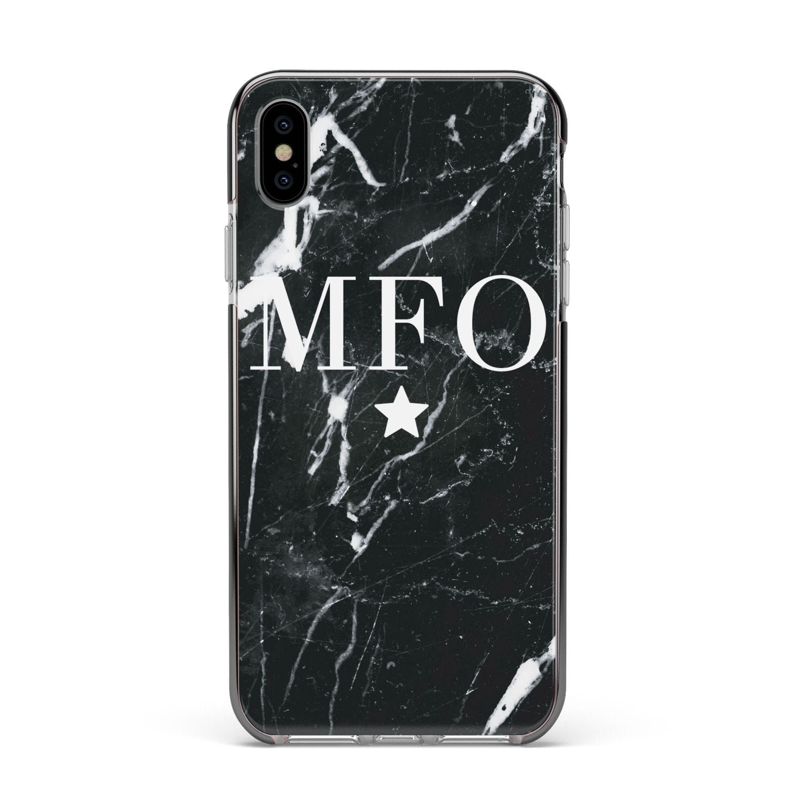 Marble Star Initials Personalised Apple iPhone Xs Max Impact Case Black Edge on Silver Phone