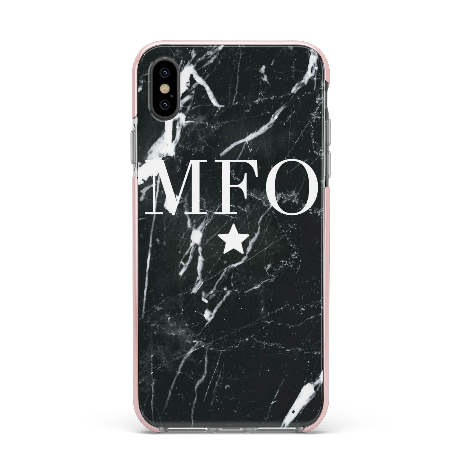 Marble Star Initials Personalised Apple iPhone Xs Max Impact Case Pink Edge on Black Phone