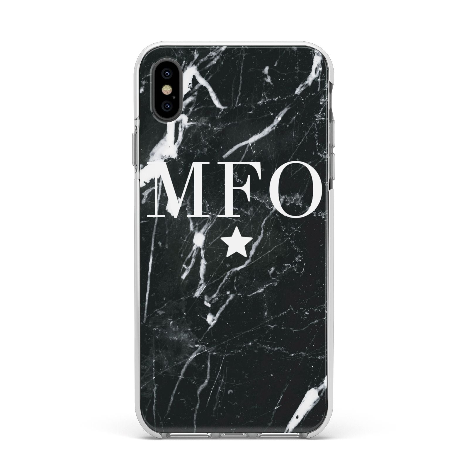 Marble Star Initials Personalised Apple iPhone Xs Max Impact Case White Edge on Black Phone