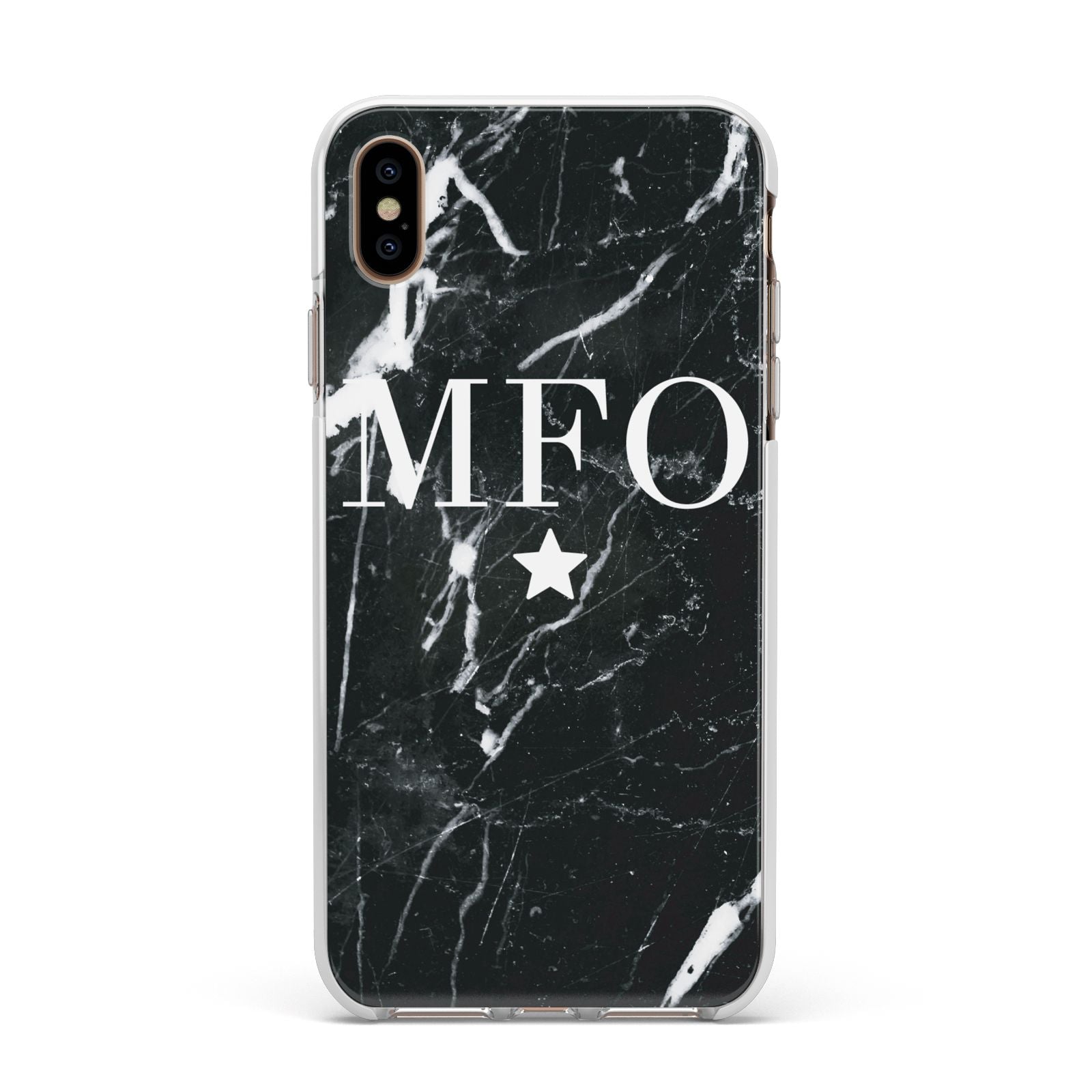 Marble Star Initials Personalised Apple iPhone Xs Max Impact Case White Edge on Gold Phone