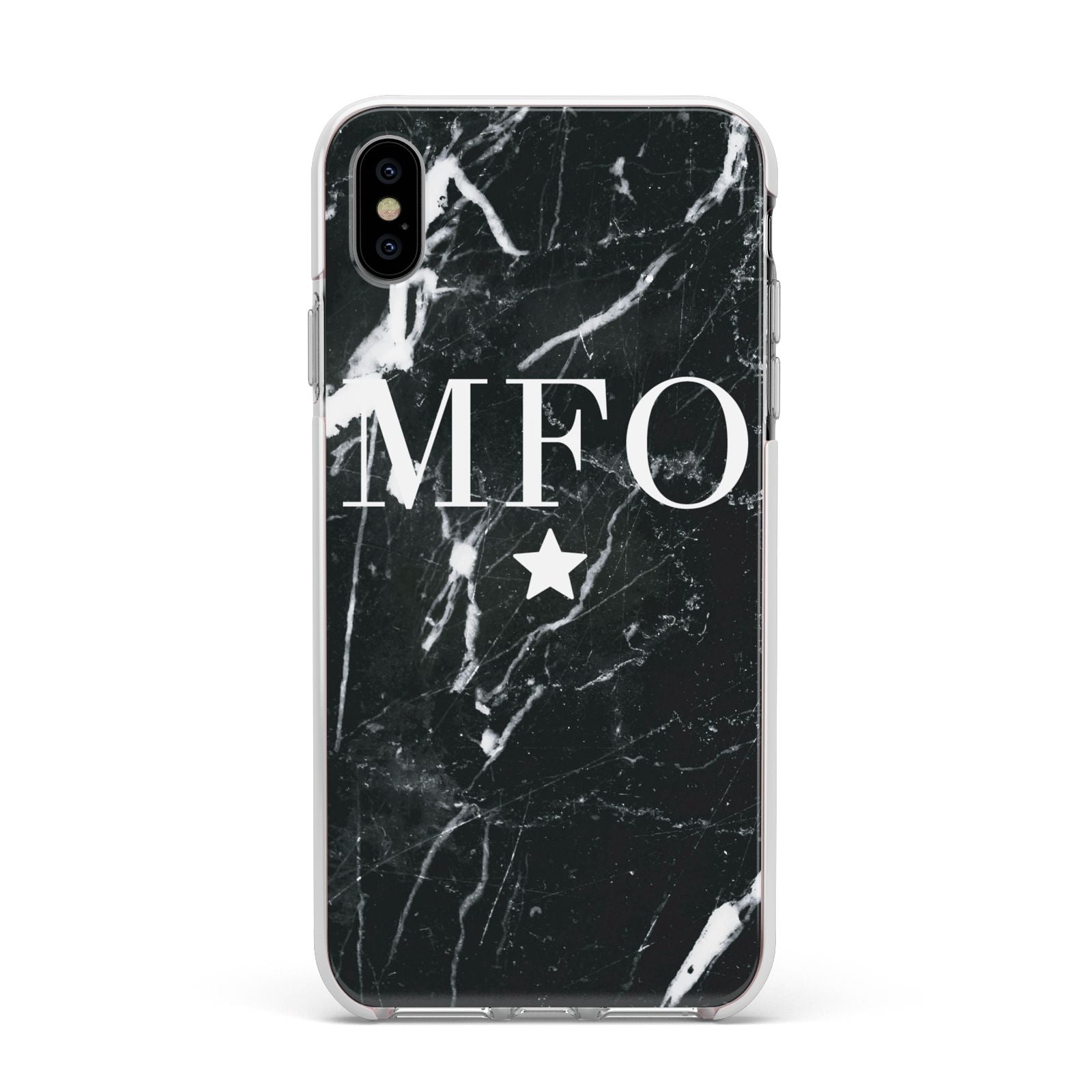 Marble Star Initials Personalised Apple iPhone Xs Max Impact Case White Edge on Silver Phone