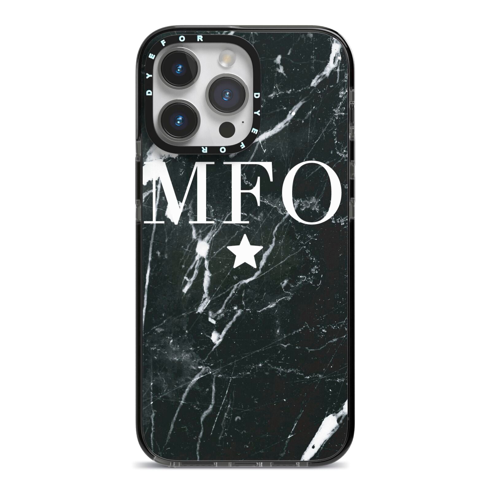 Marble Star Initials Personalised iPhone 14 Pro Max Black Impact Case on Silver phone