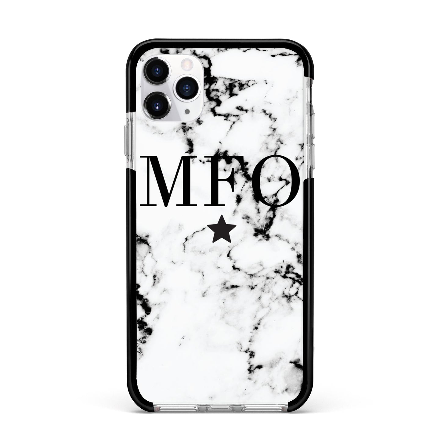 Marble Star Personalised Initials Apple iPhone 11 Pro Max in Silver with Black Impact Case