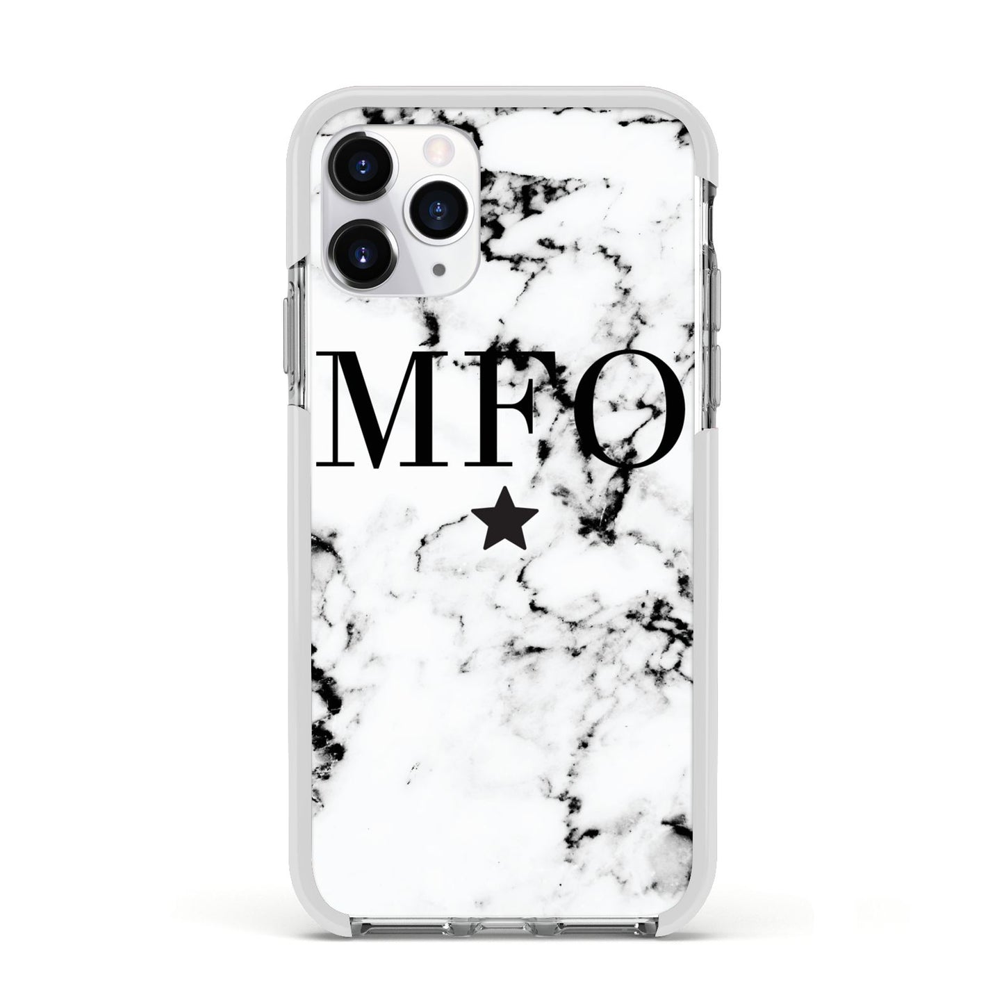 Marble Star Personalised Initials Apple iPhone 11 Pro in Silver with White Impact Case