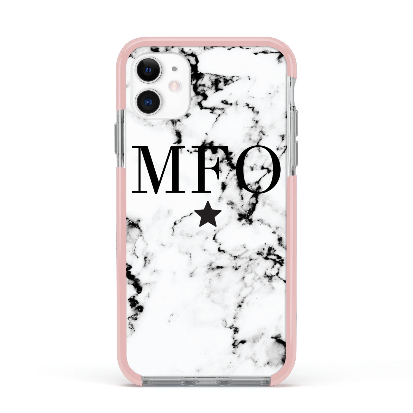 Marble Star Personalised Initials Apple iPhone 11 in White with Pink Impact Case