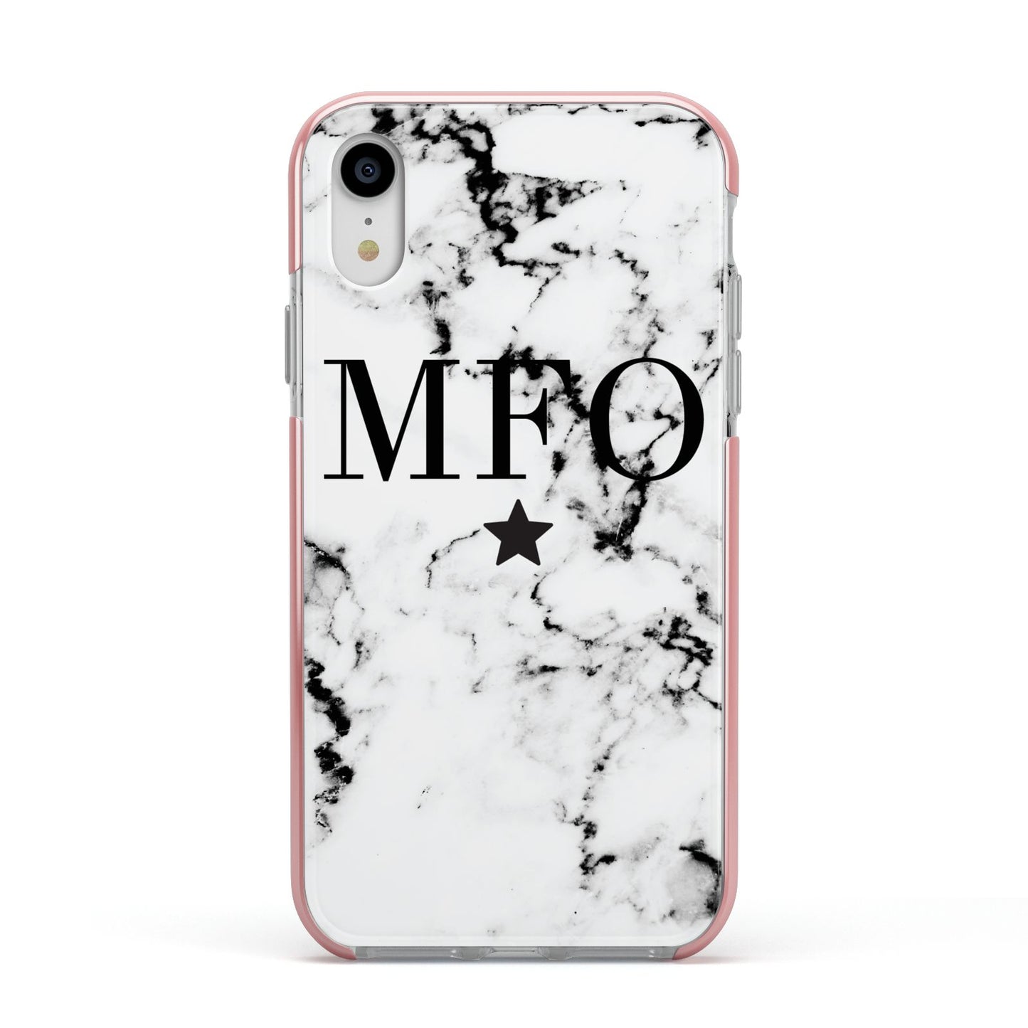 Marble Star Personalised Initials Apple iPhone XR Impact Case Pink Edge on Silver Phone