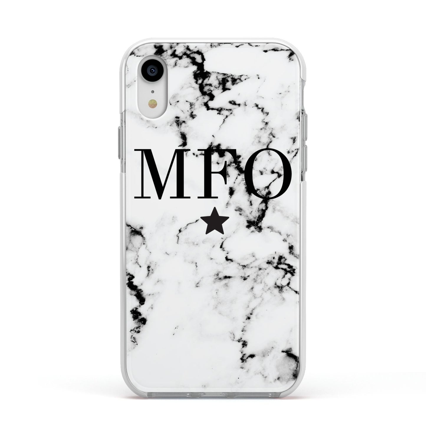 Marble Star Personalised Initials Apple iPhone XR Impact Case White Edge on Silver Phone