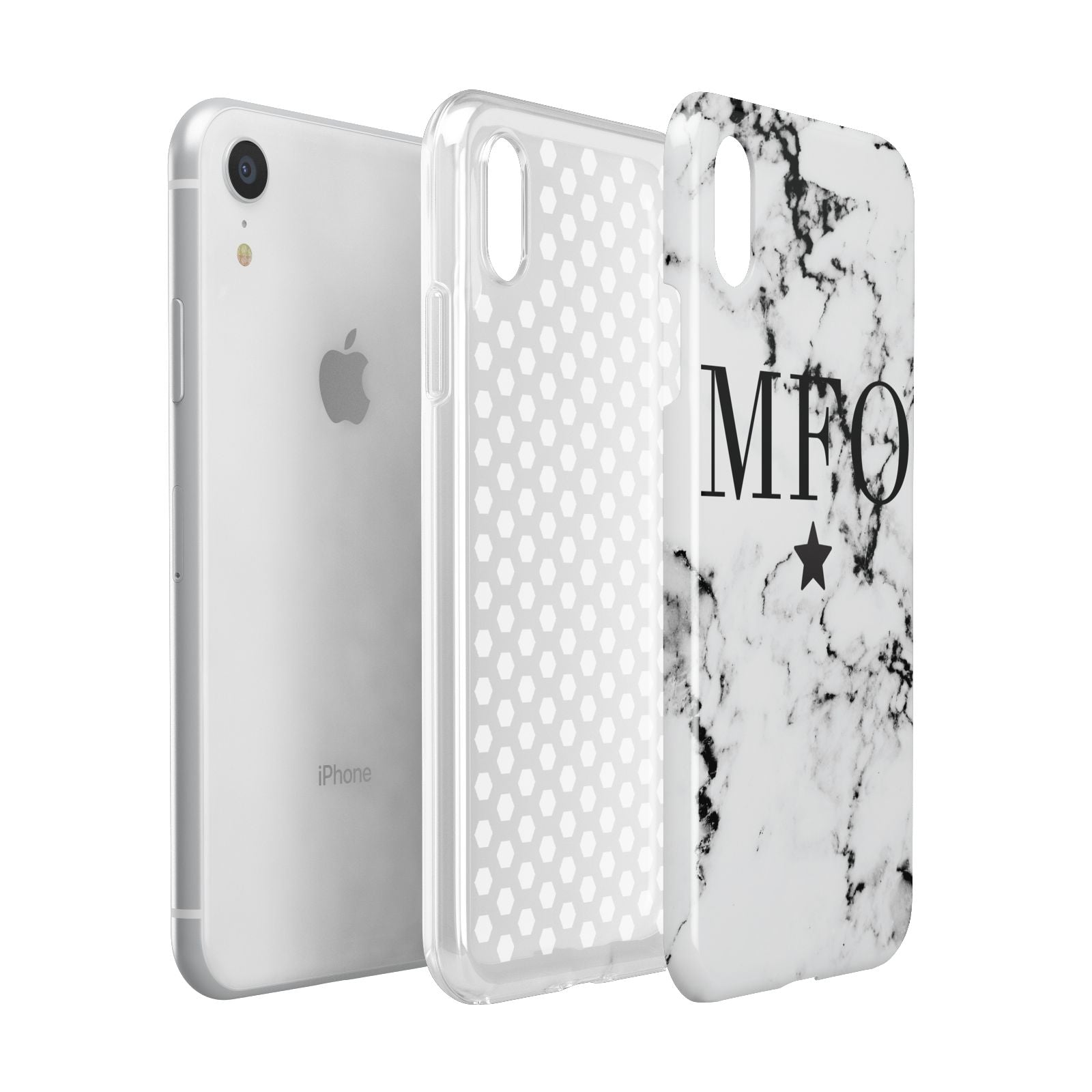 Marble Star Personalised Initials Apple iPhone XR White 3D Tough Case Expanded view
