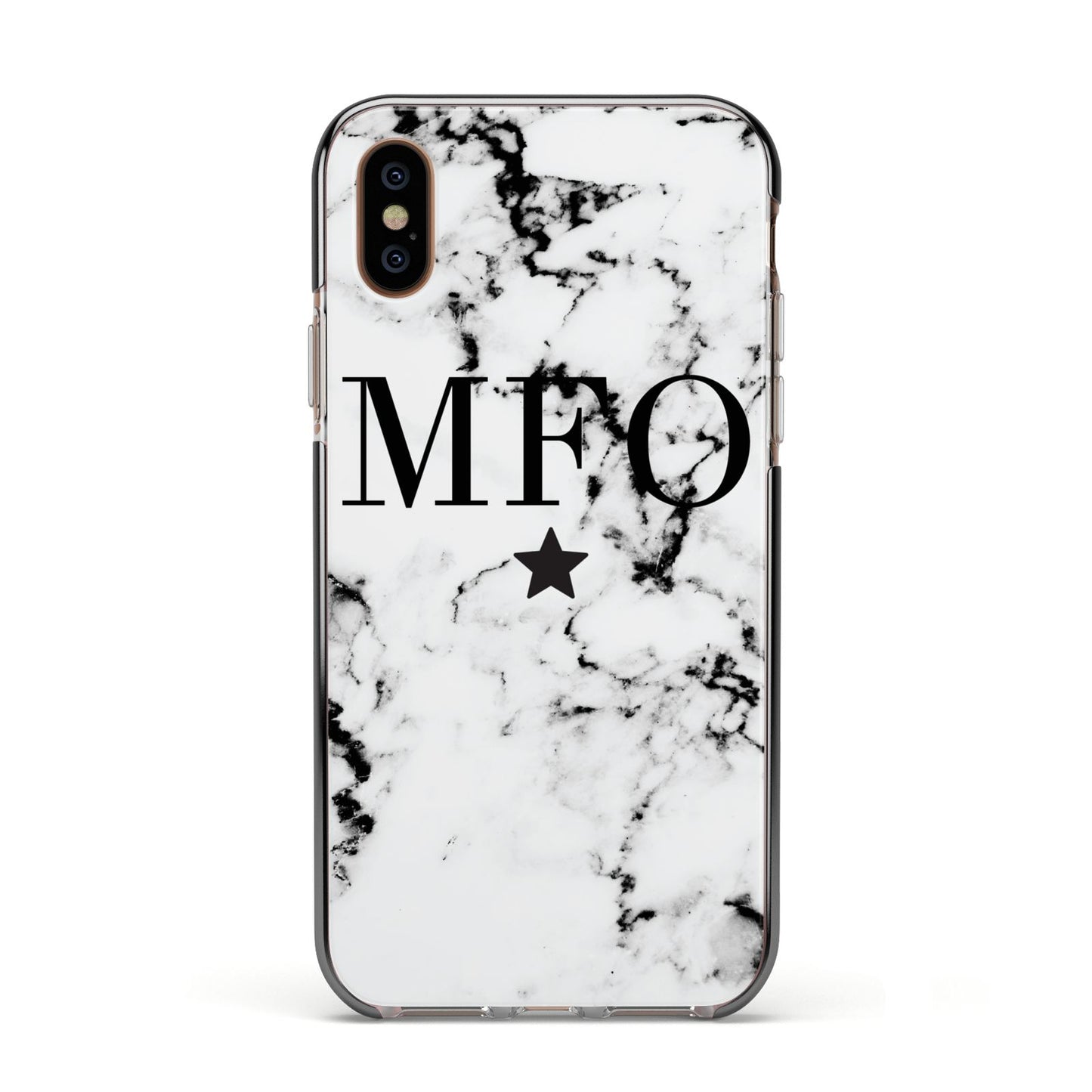 Marble Star Personalised Initials Apple iPhone Xs Impact Case Black Edge on Gold Phone