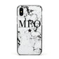 Marble Star Personalised Initials Apple iPhone Xs Impact Case Black Edge on Silver Phone
