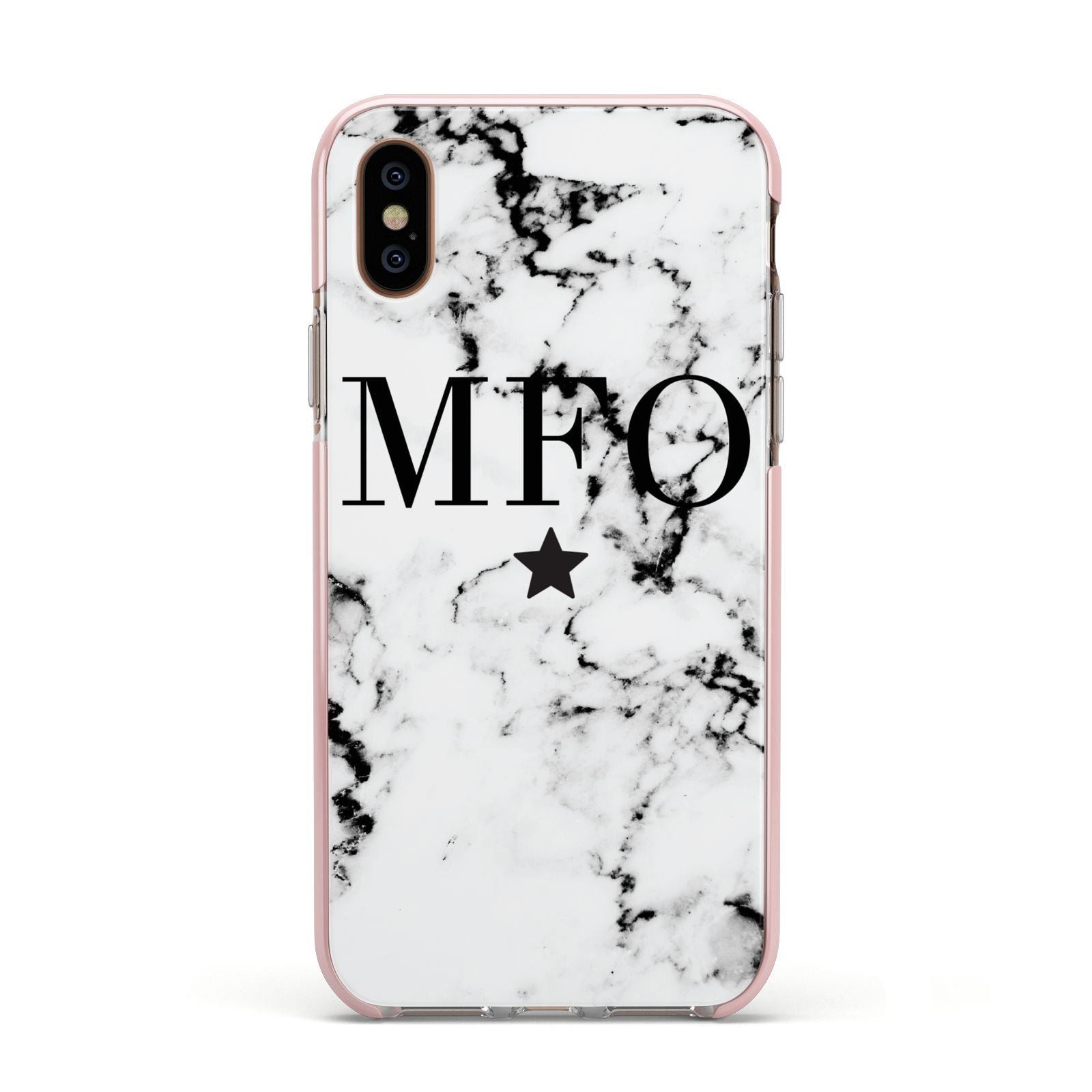 Marble Star Personalised Initials Apple iPhone Xs Impact Case Pink Edge on Gold Phone