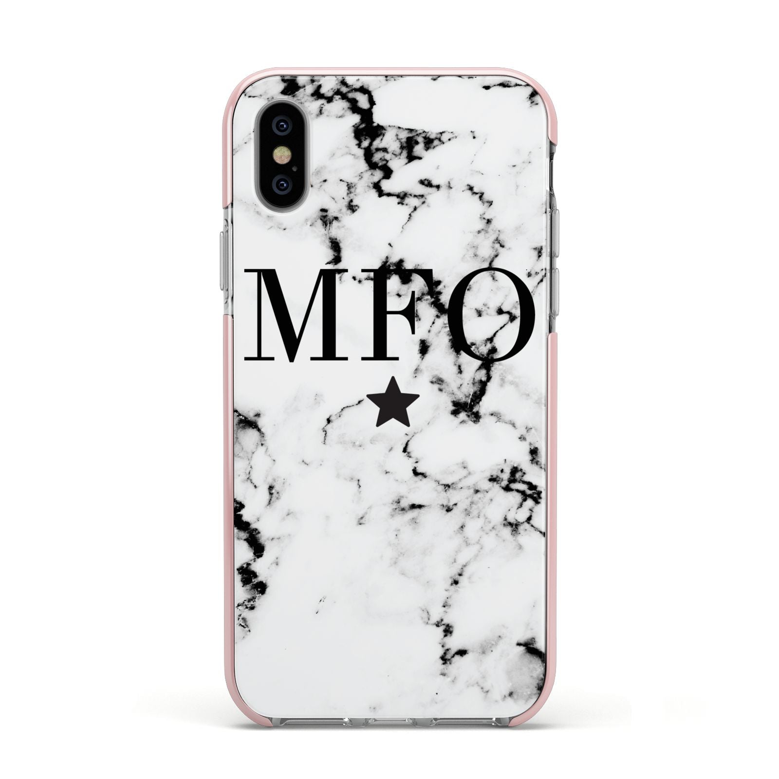 Marble Star Personalised Initials Apple iPhone Xs Impact Case Pink Edge on Silver Phone