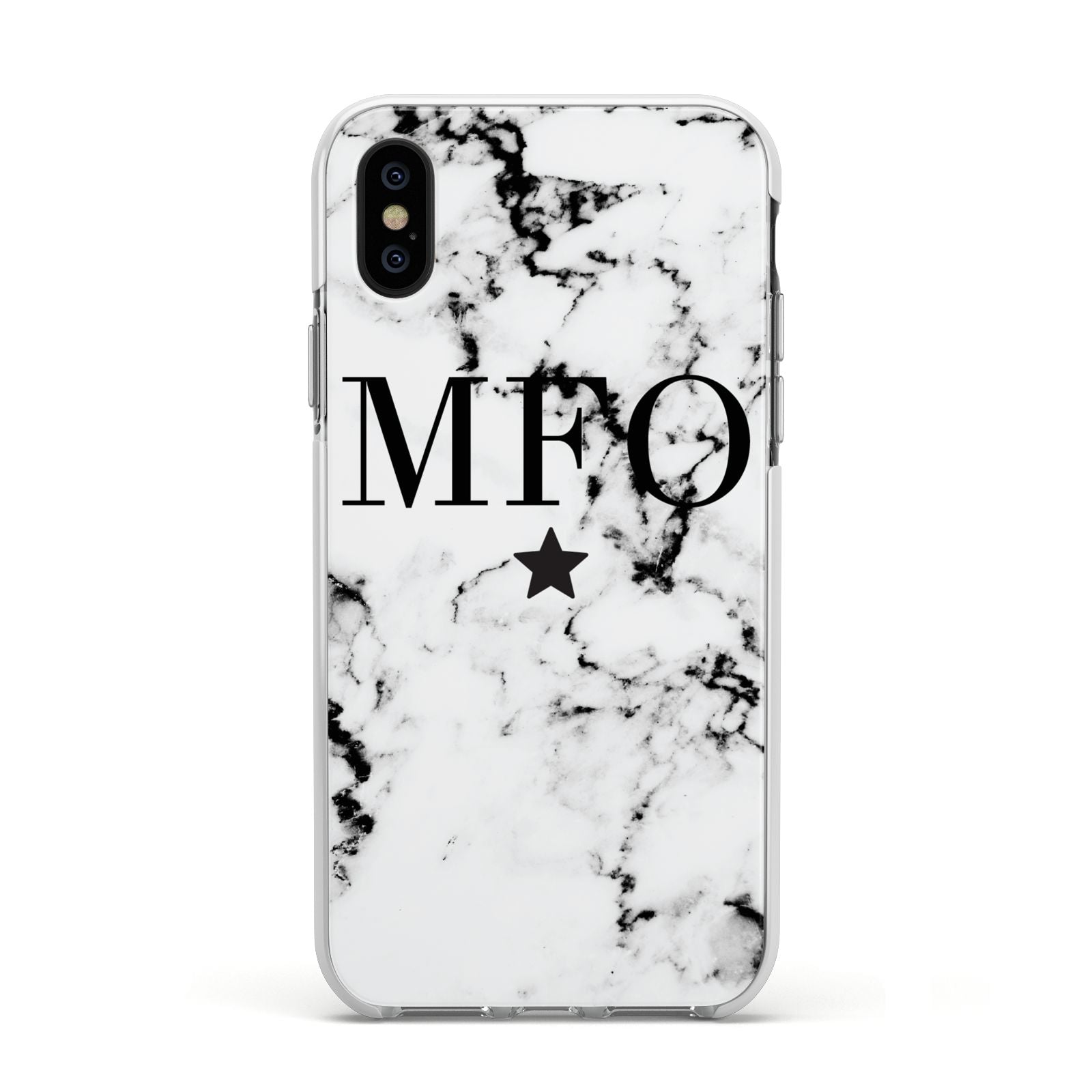 Marble Star Personalised Initials Apple iPhone Xs Impact Case White Edge on Black Phone