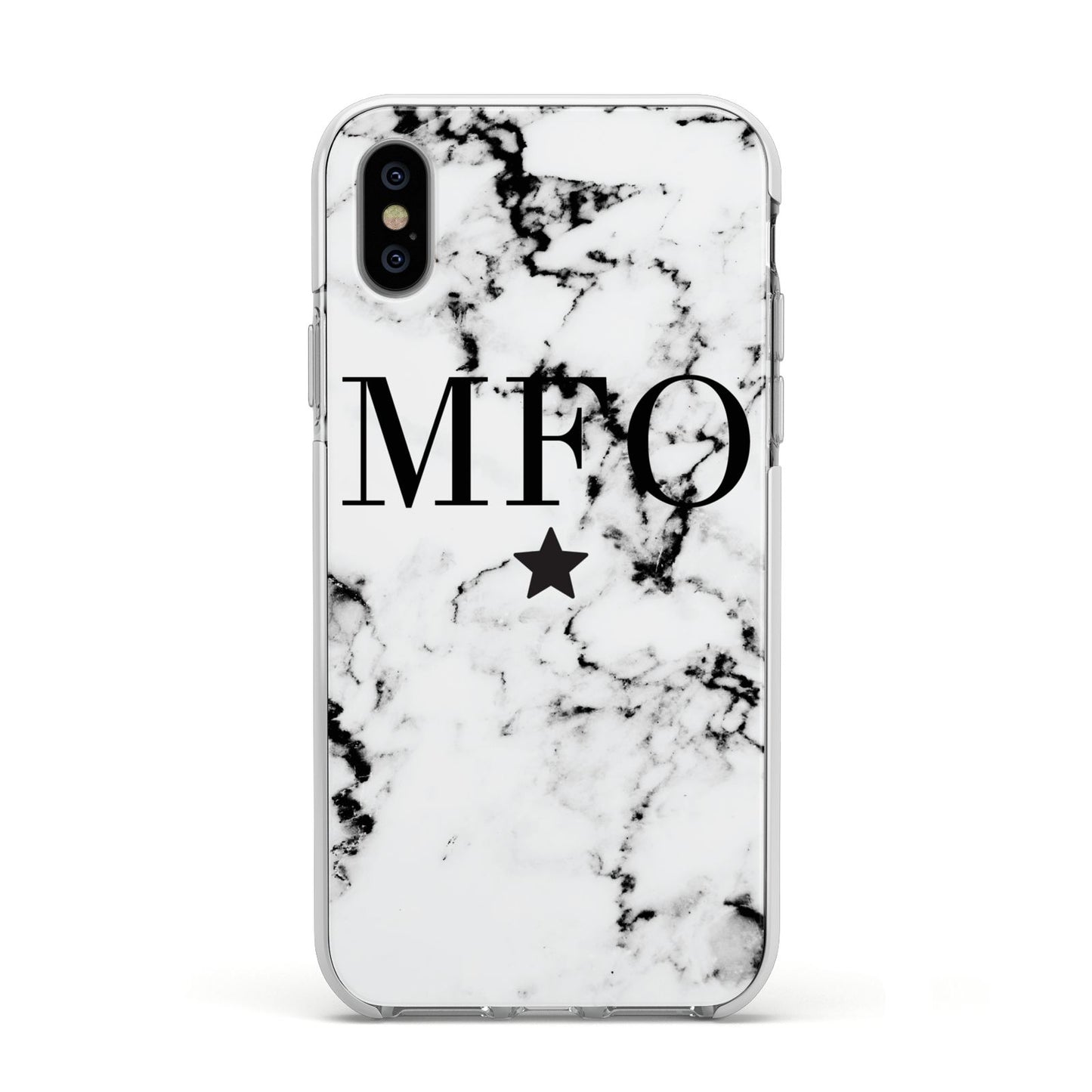 Marble Star Personalised Initials Apple iPhone Xs Impact Case White Edge on Silver Phone