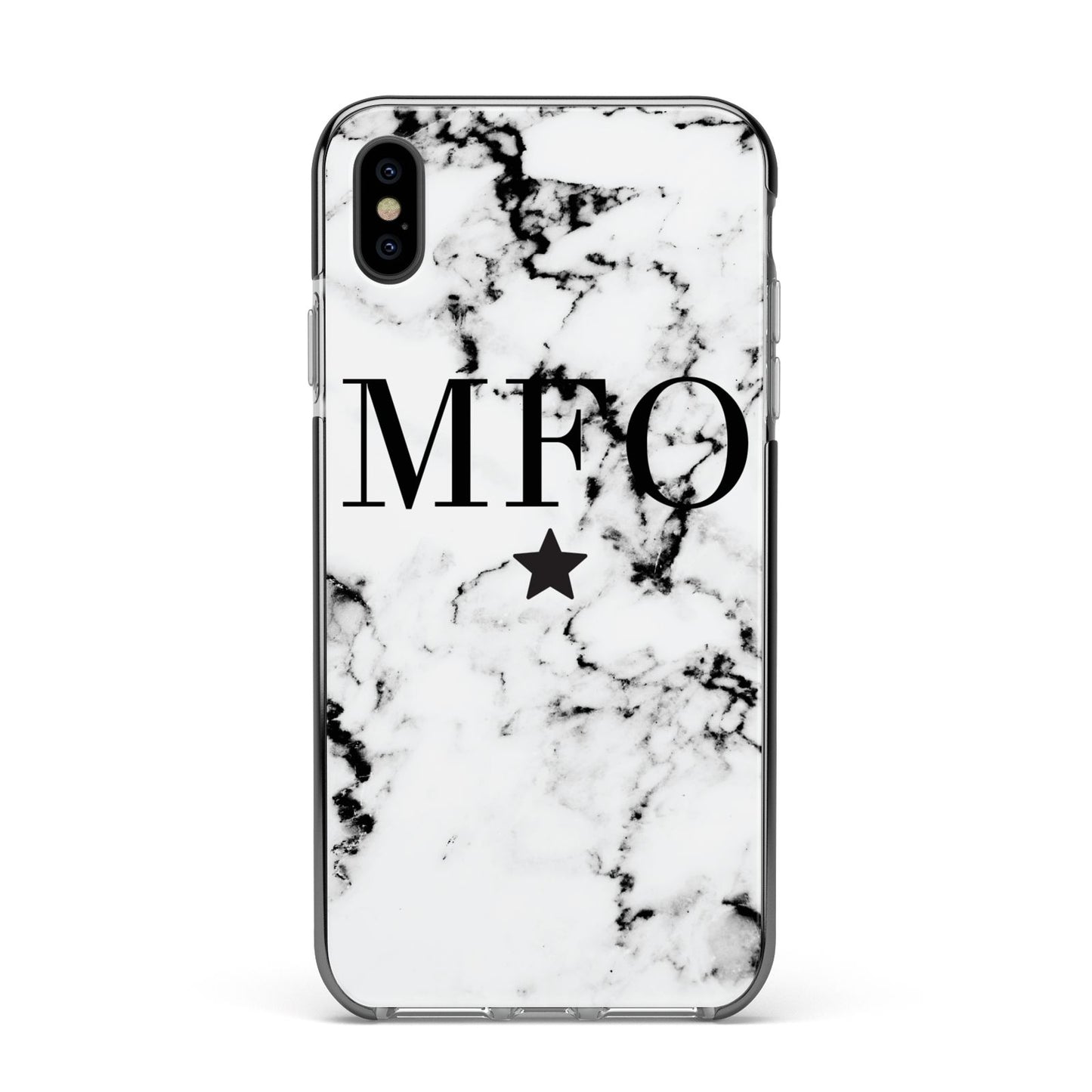 Marble Star Personalised Initials Apple iPhone Xs Max Impact Case Black Edge on Black Phone