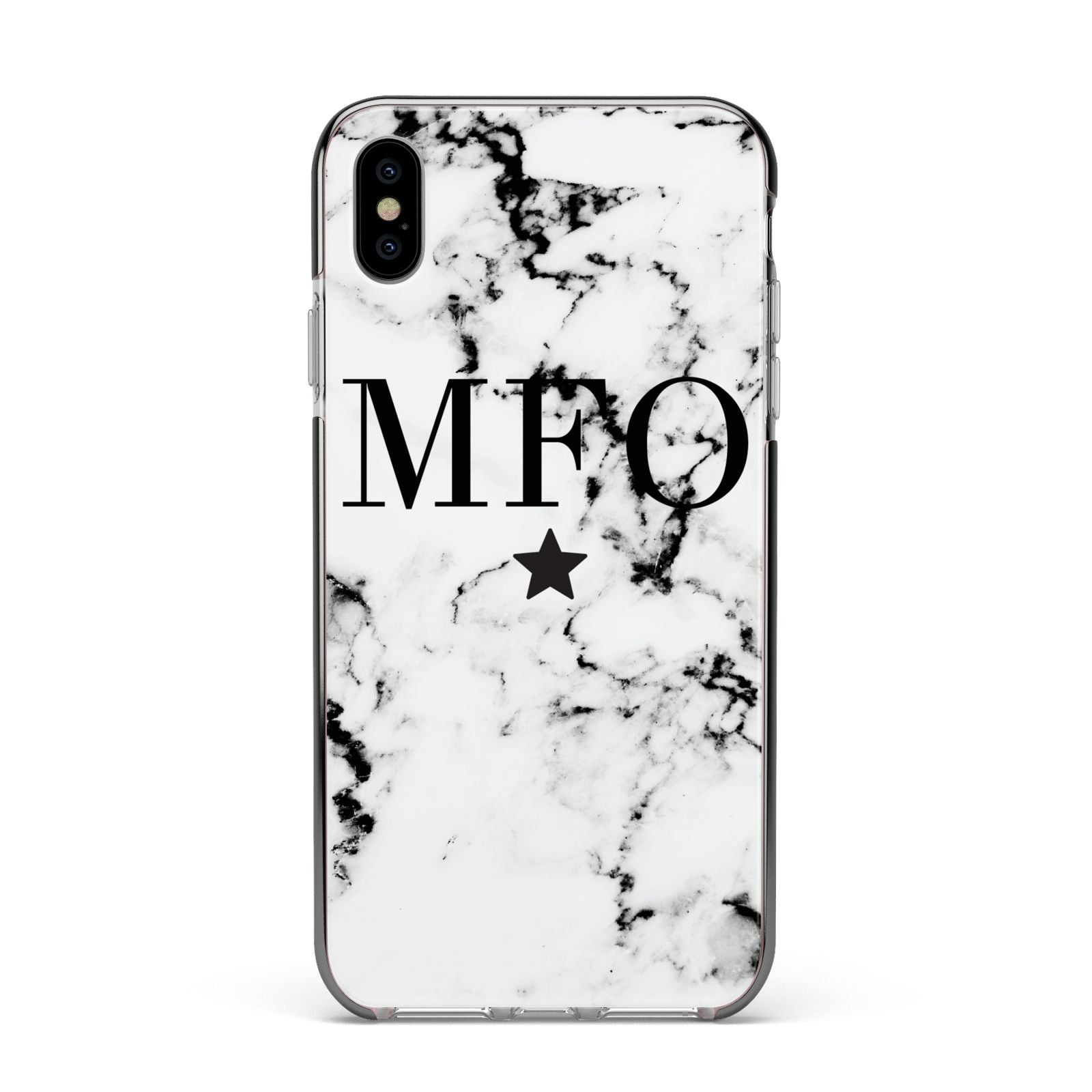Marble Star Personalised Initials Apple iPhone Xs Max Impact Case Black Edge on Silver Phone