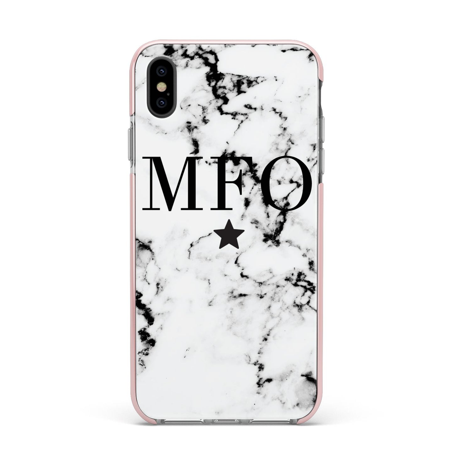 Marble Star Personalised Initials Apple iPhone Xs Max Impact Case Pink Edge on Black Phone