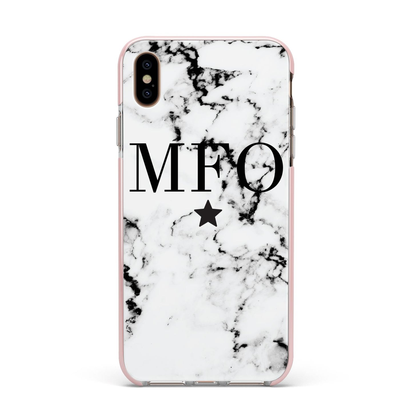 Marble Star Personalised Initials Apple iPhone Xs Max Impact Case Pink Edge on Gold Phone