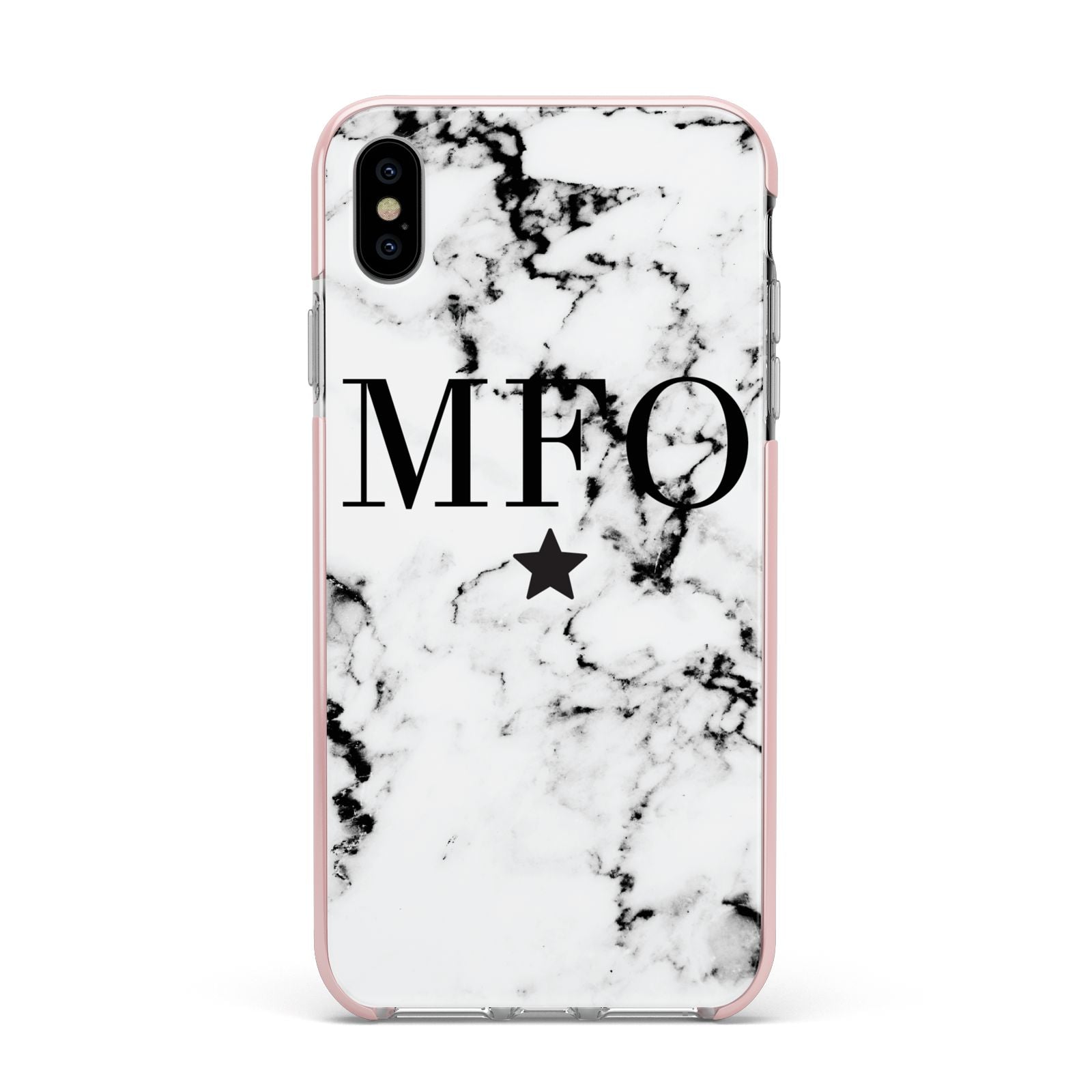 Marble Star Personalised Initials Apple iPhone Xs Max Impact Case Pink Edge on Silver Phone