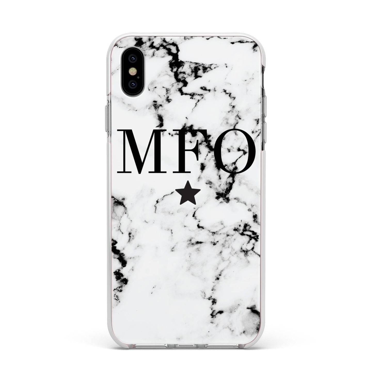 Marble Star Personalised Initials Apple iPhone Xs Max Impact Case White Edge on Silver Phone