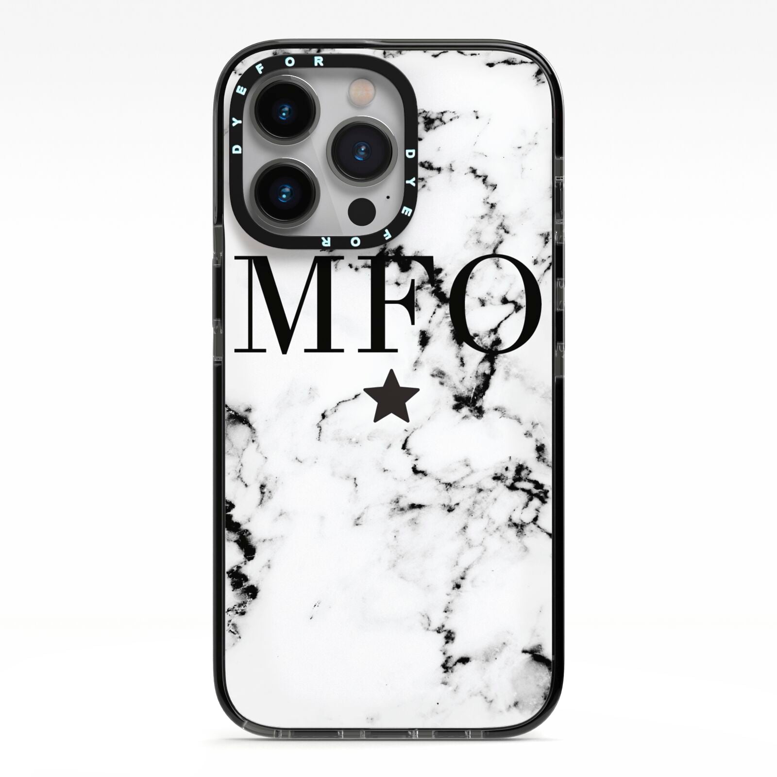 Marble Star Personalised Initials iPhone 13 Pro Black Impact Case on Silver phone