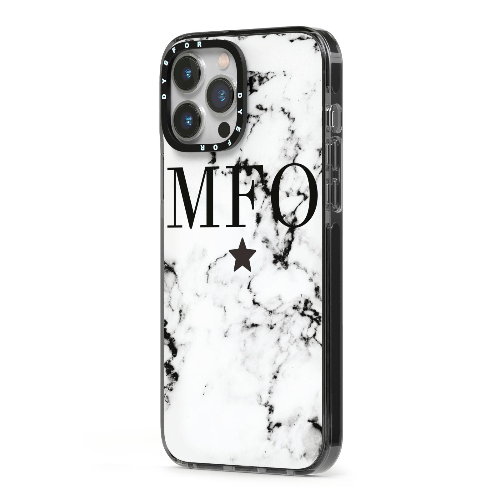 Marble Star Personalised Initials iPhone 13 Pro Max Black Impact Case Side Angle on Silver phone