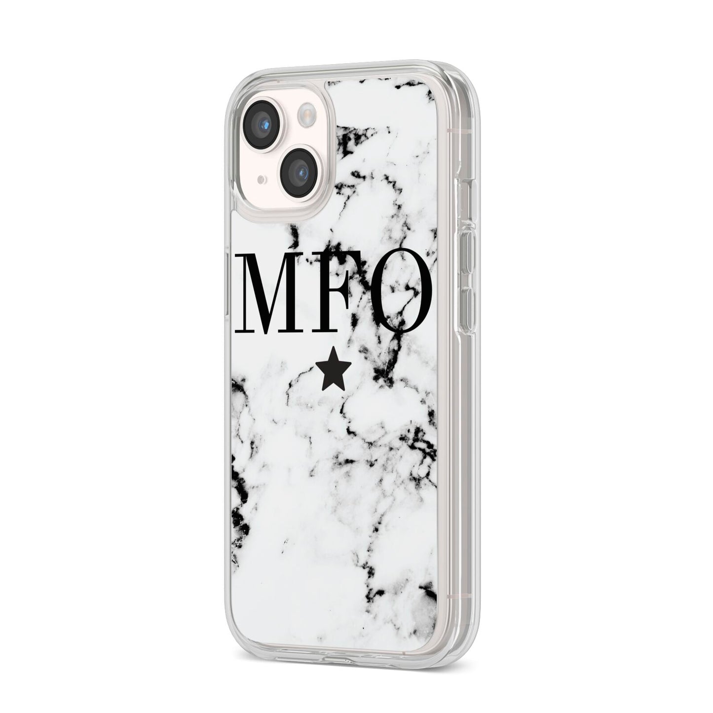 Marble Star Personalised Initials iPhone 14 Clear Tough Case Starlight Angled Image