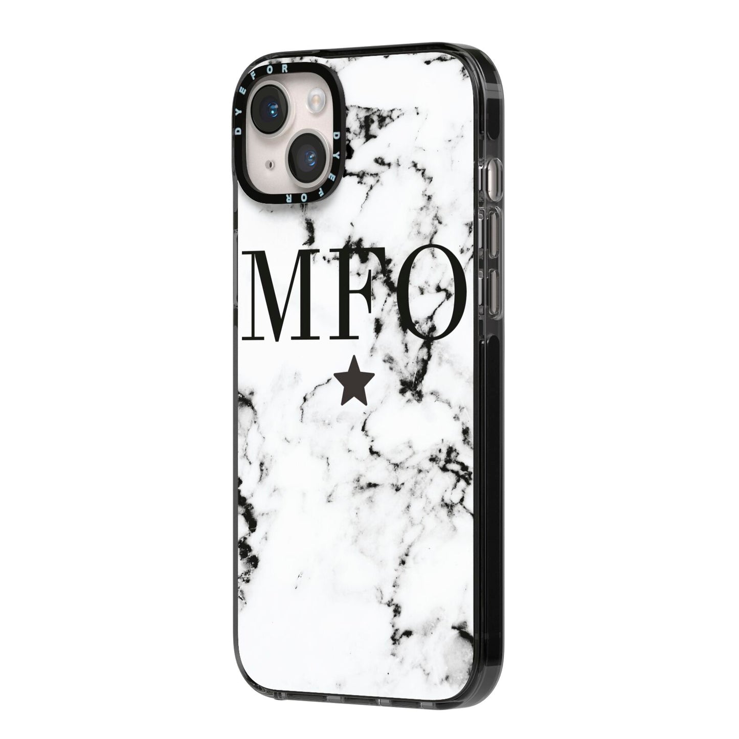 Marble Star Personalised Initials iPhone 14 Plus Black Impact Case Side Angle on Silver phone