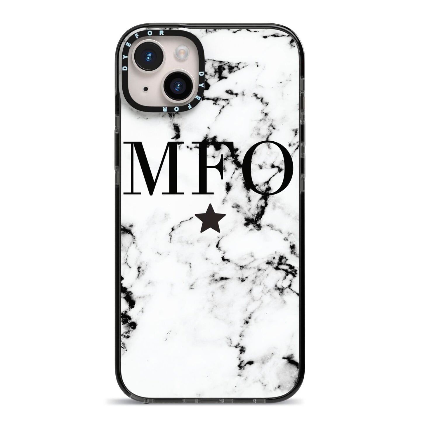 Marble Star Personalised Initials iPhone 14 Plus Black Impact Case on Silver phone
