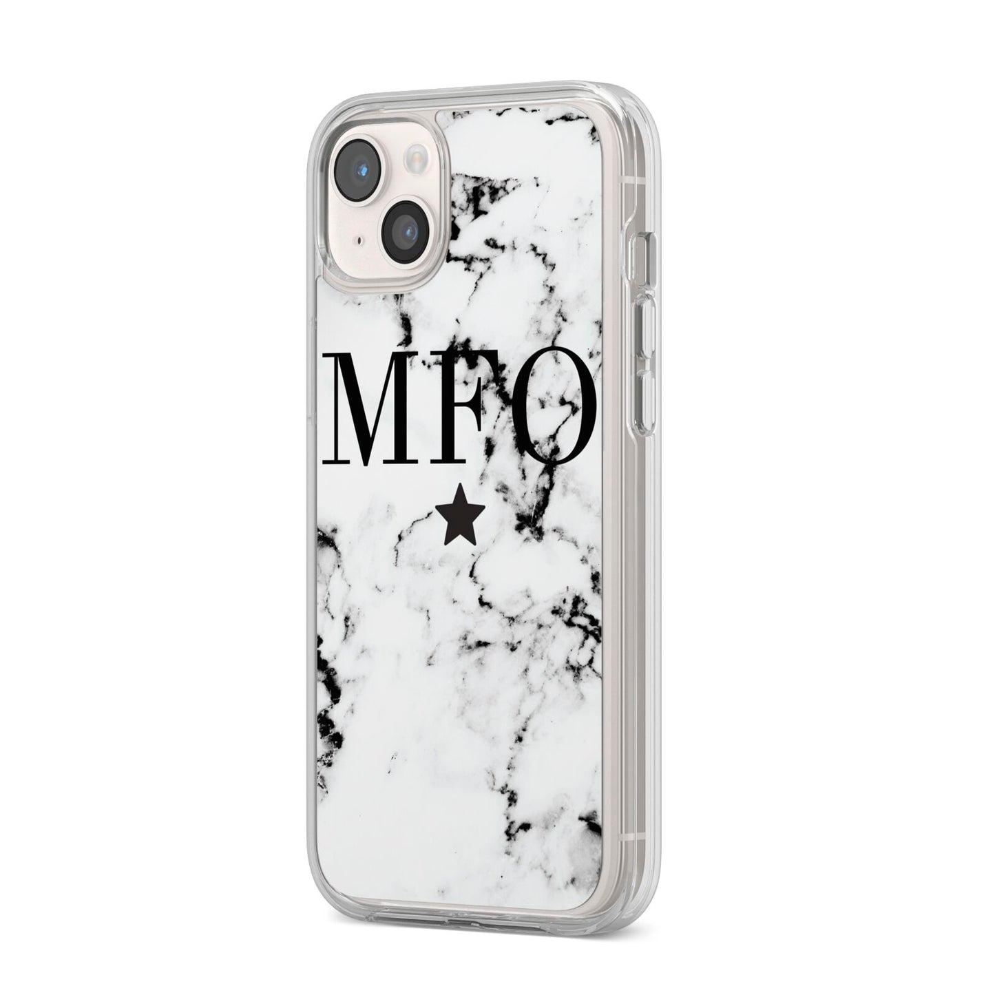 Marble Star Personalised Initials iPhone 14 Plus Clear Tough Case Starlight Angled Image