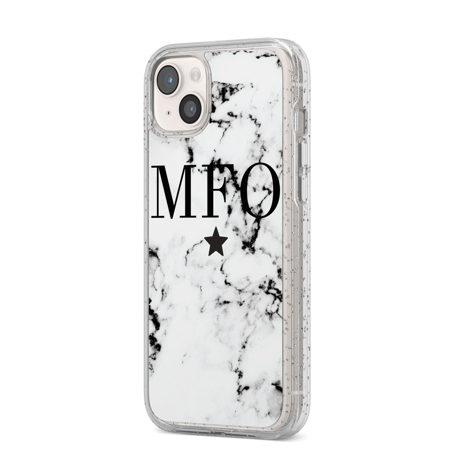Marble Star Personalised Initials iPhone 14 Plus Glitter Tough Case Starlight Angled Image