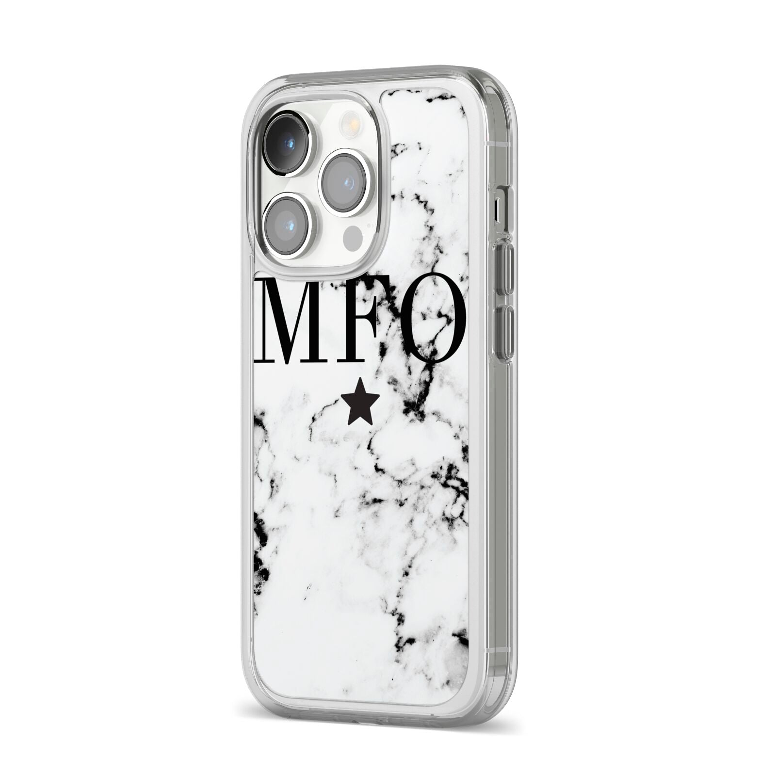 Marble Star Personalised Initials iPhone 14 Pro Clear Tough Case Silver Angled Image