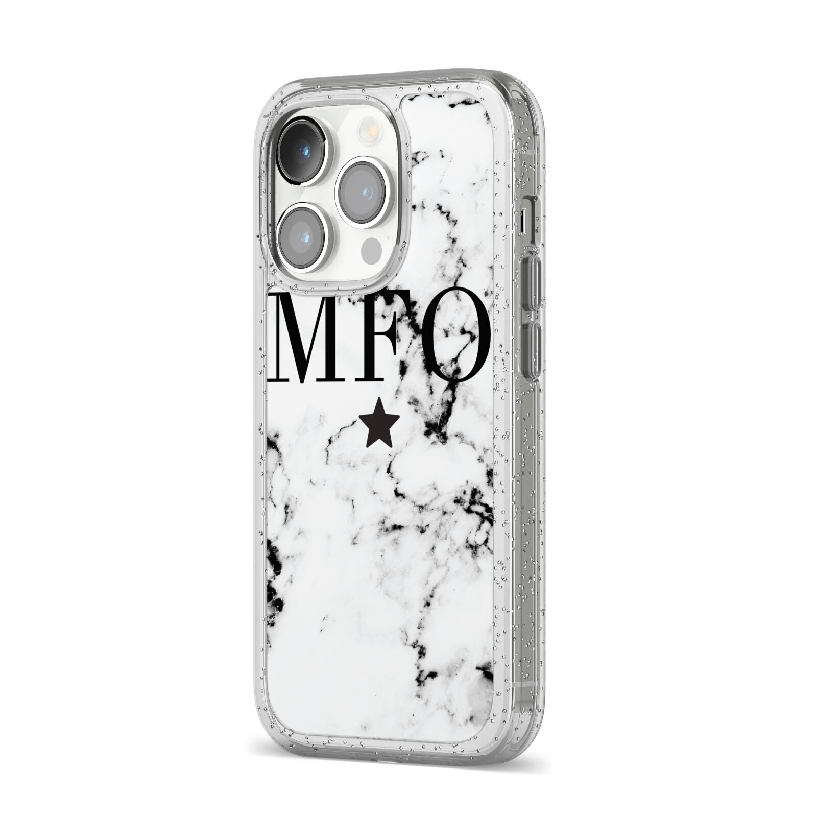 Marble Star Personalised Initials iPhone 14 Pro Glitter Tough Case Silver Angled Image