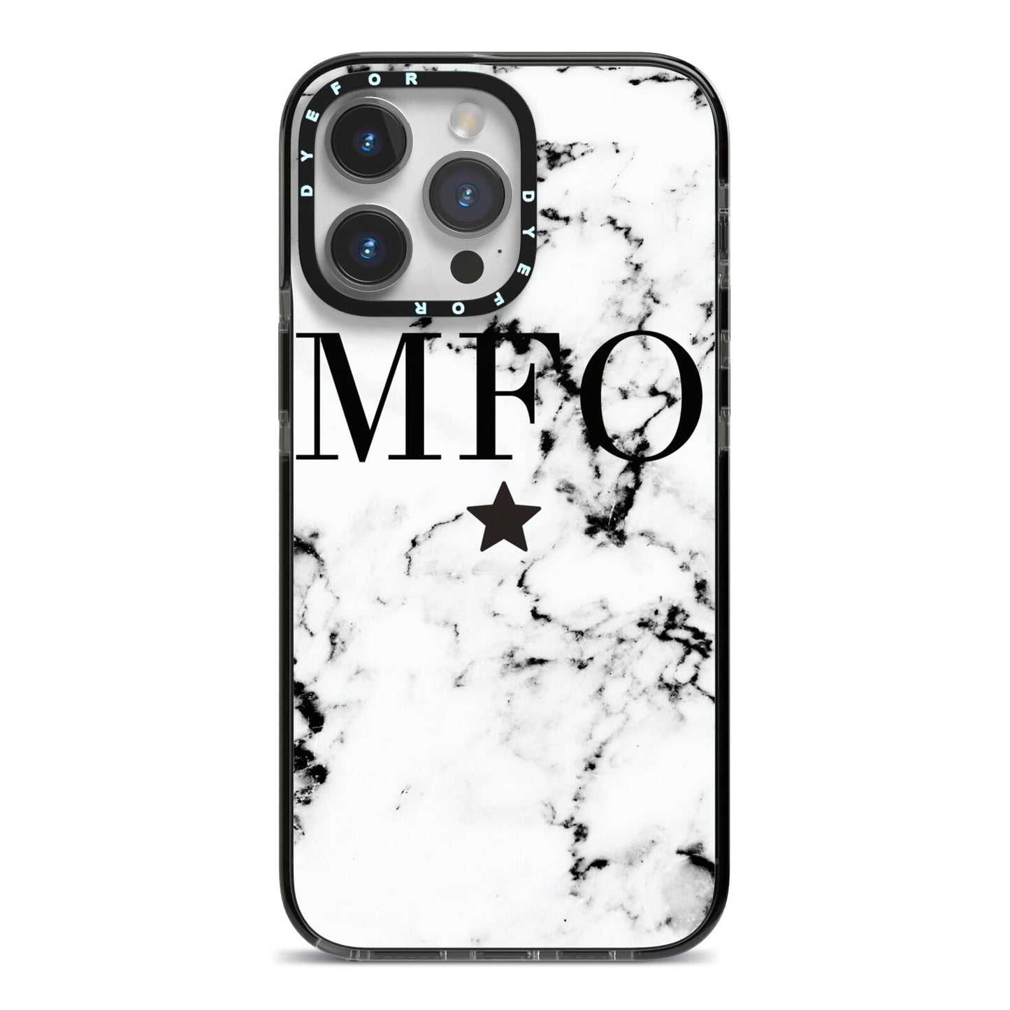 Marble Star Personalised Initials iPhone 14 Pro Max Black Impact Case on Silver phone