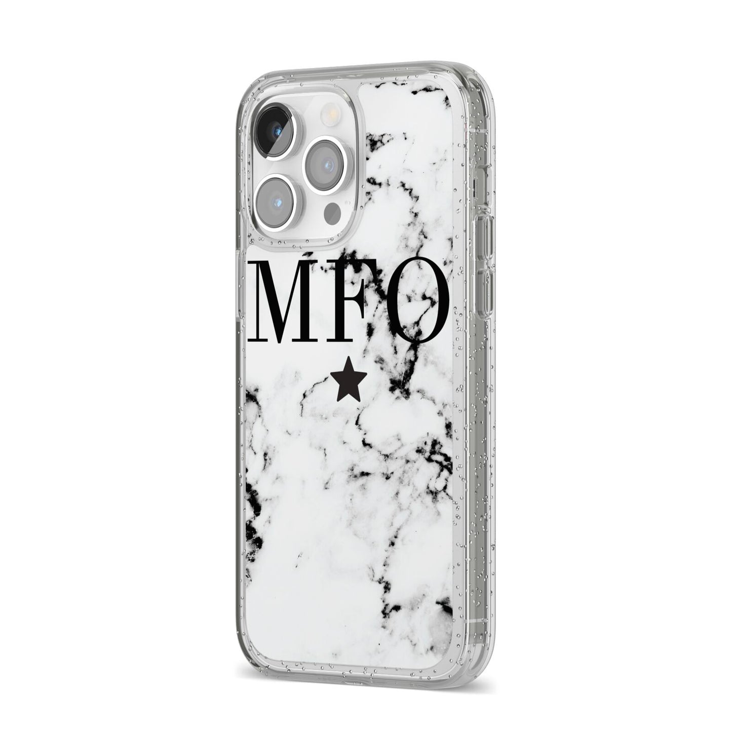 Marble Star Personalised Initials iPhone 14 Pro Max Glitter Tough Case Silver Angled Image