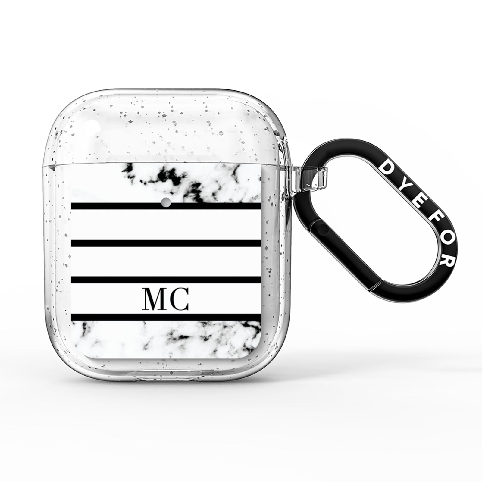 Marble Stripes Initials Personalised AirPods Glitter Case
