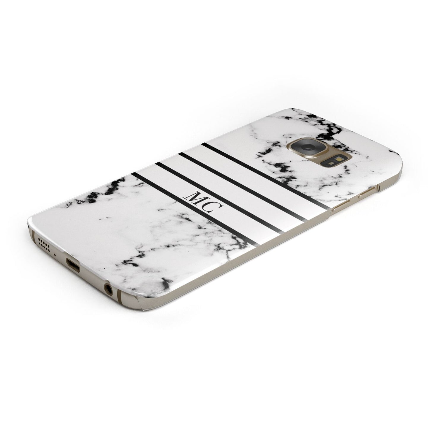 Marble Stripes Initials Personalised Protective Samsung Galaxy Case Angled Image