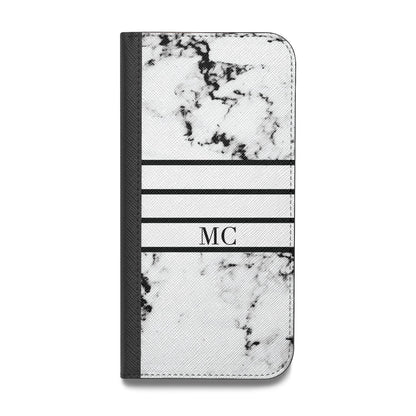 Marble Stripes Initials Personalised Vegan Leather Flip Samsung Case