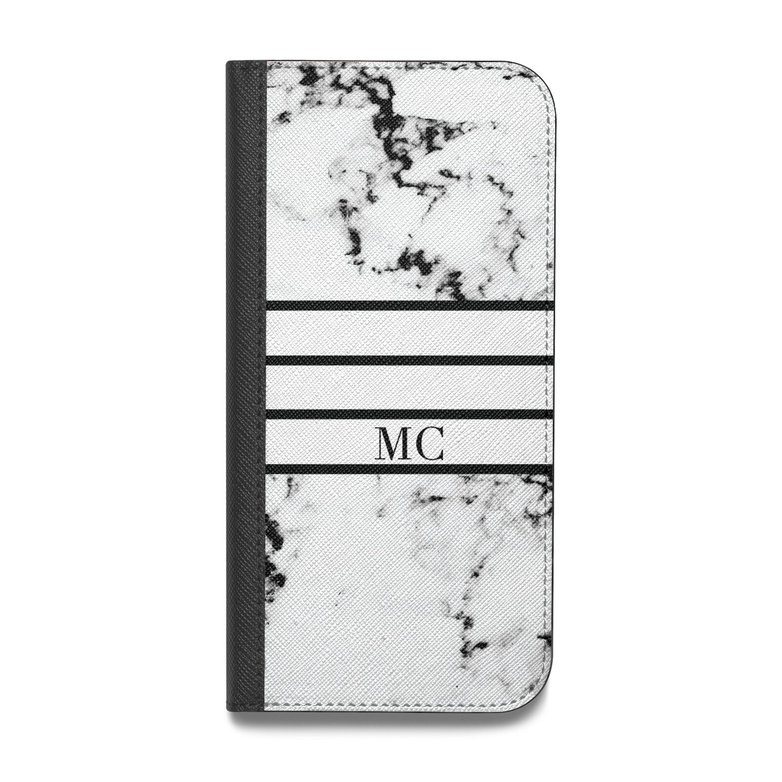 Marble Stripes Initials Personalised Vegan Leather Flip iPhone Case