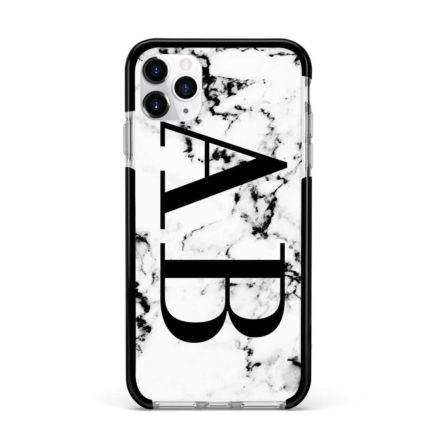Marble Vertical Initials Personalised Apple iPhone 11 Pro Max in Silver with Black Impact Case