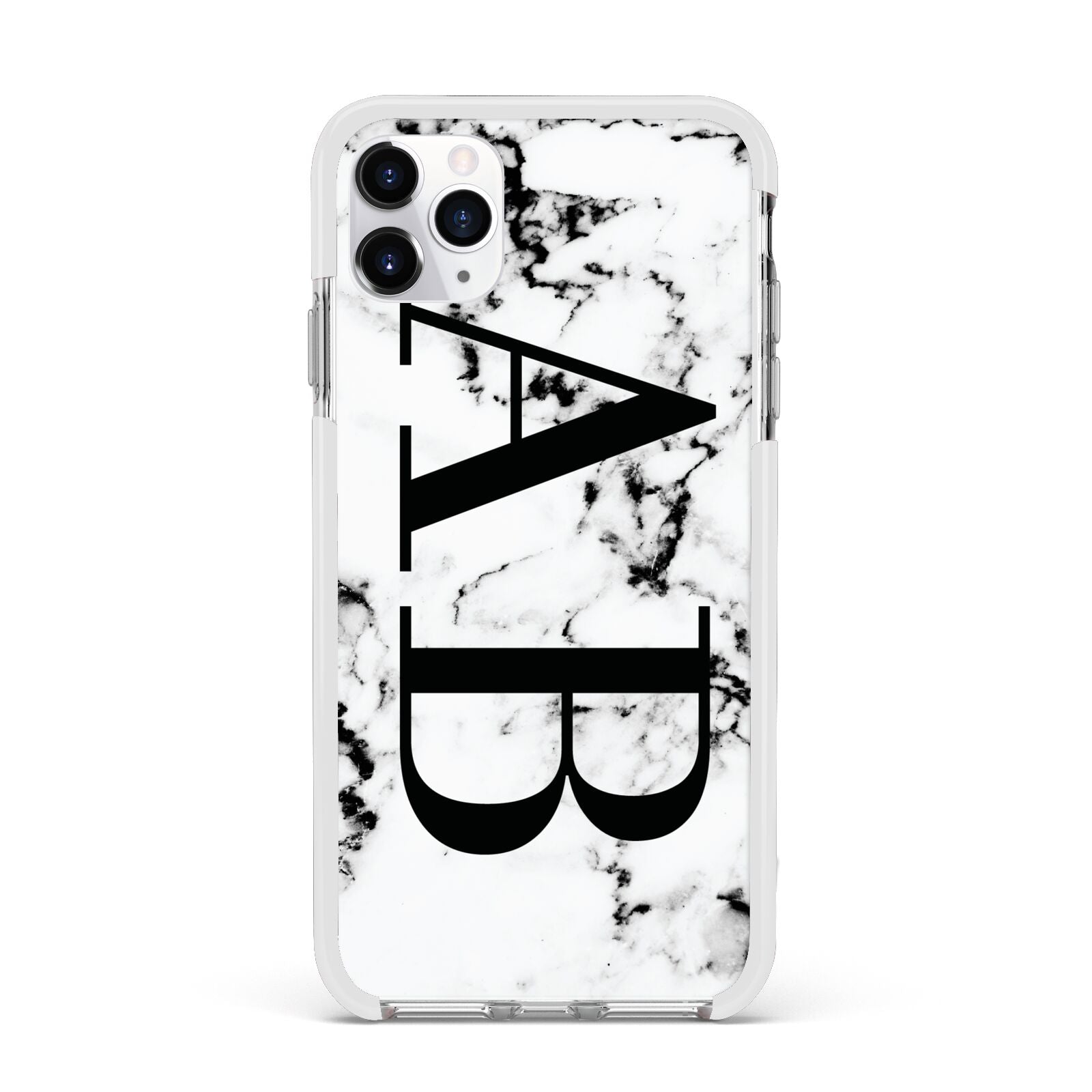 Marble Vertical Initials Personalised Apple iPhone 11 Pro Max in Silver with White Impact Case